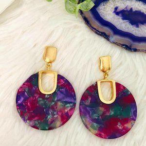 Acetate Acrylic disk round circle fuchsia earring